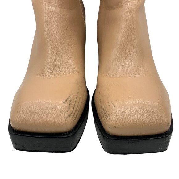 Jeffrey Campbell Knee High Boot Tan Sz 8 Dauphin Square Toe Platform Chunky - Picture 6 of 15